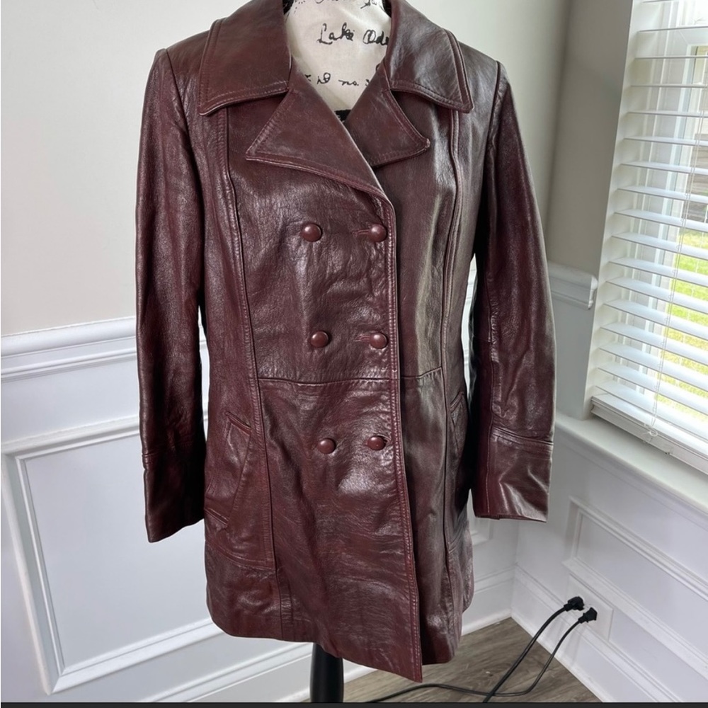 Vintage Marquis of London brown double breasted leather jacket size 16
